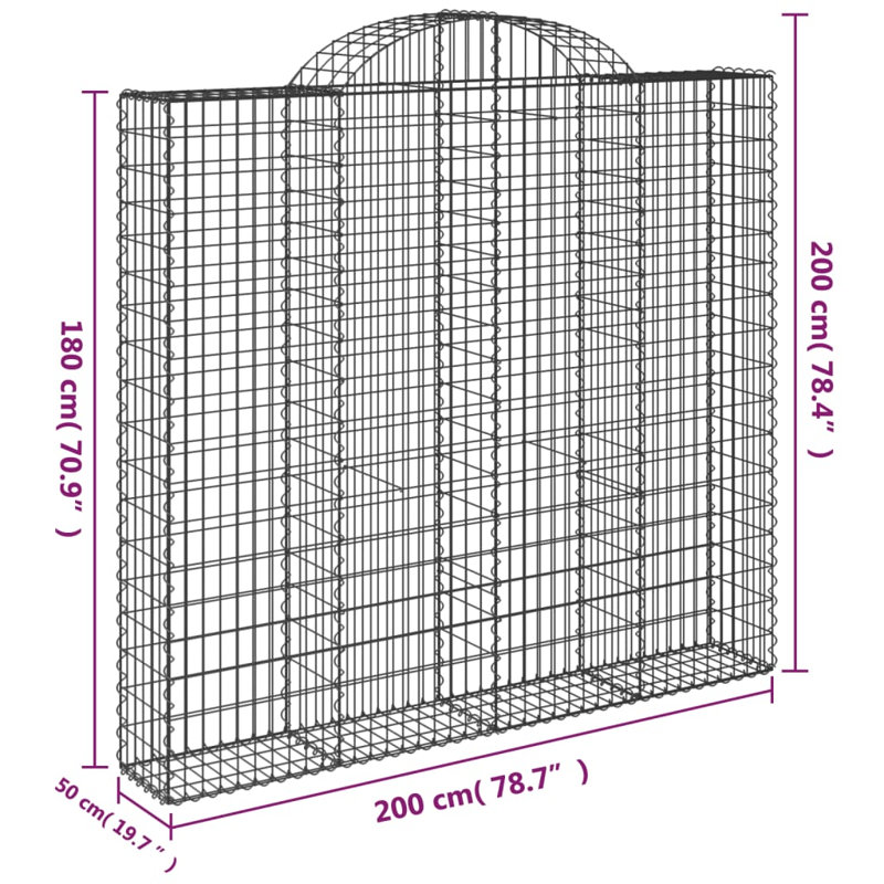Dakota Fields Arched Gabion Baskets Galvanised Iron, 6, 200cm H x 200cm W x 50cm D
