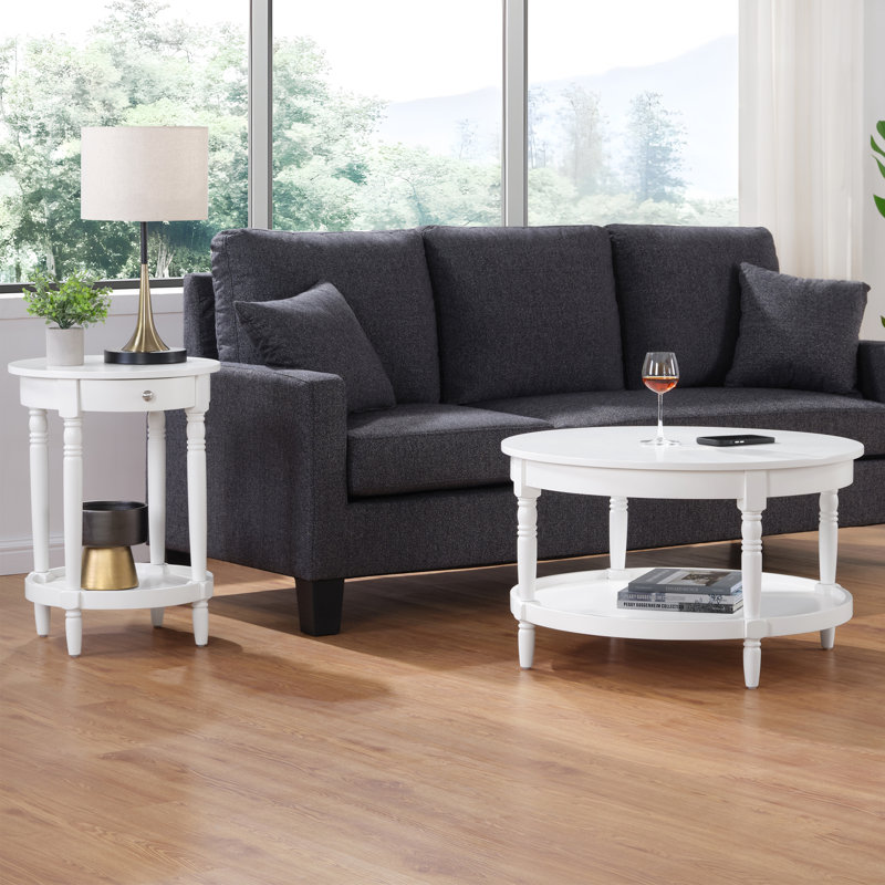 Mayall 18" Round End Table with Shelf, White