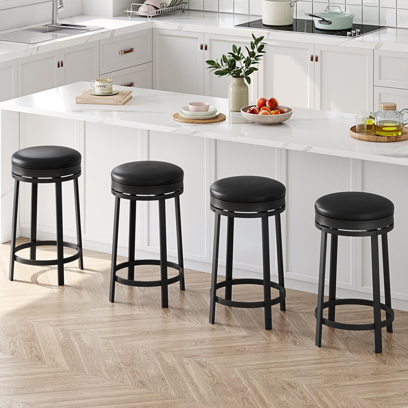 Swivel Counter Stool with Metal Frame, 4, Black