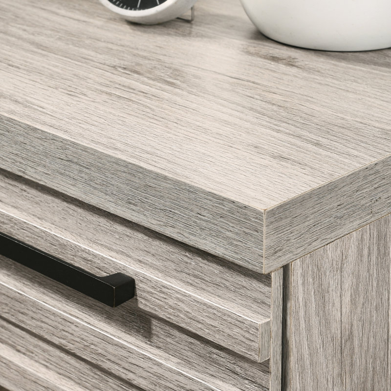 Table de chevet contemporaine - Tiroir de rangement spacieux avec base en métal gris et unité de frêne patiné