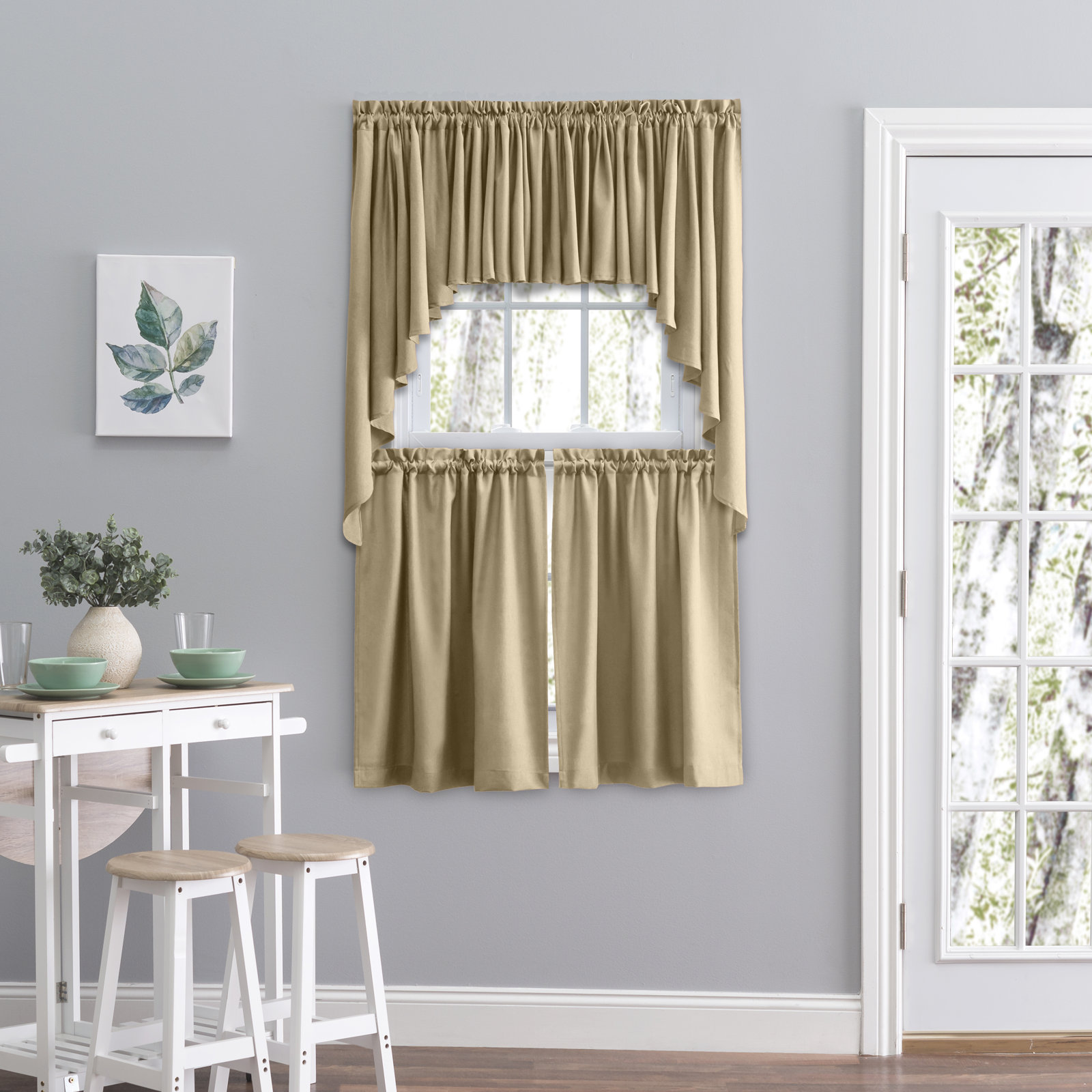 2-Piece Opaque Polyester Swag Window Valance , Brown, 62" W x 24" L