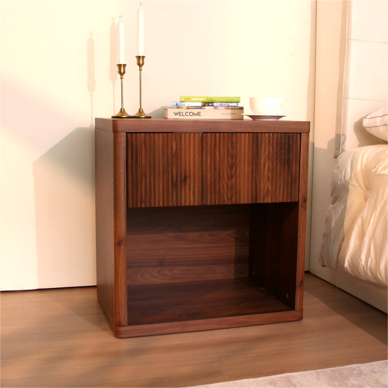 Table de chevet avec table de chevet avec rangement et tiroir, Noyer
