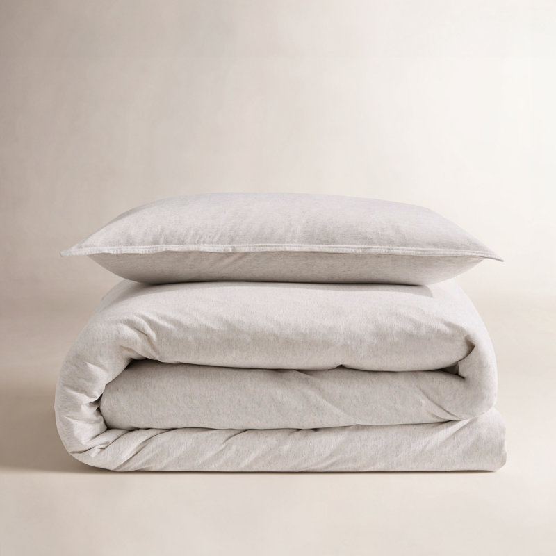 Ensemble d'édredon en mélange de coton, Édredon pour très grand lit + 2 taies décorativ, Ivoire / gris