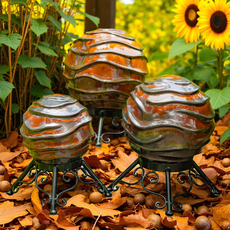 Assorted Ceramic Globe Tabletop Accents "Florence" (Set of 3), Brown