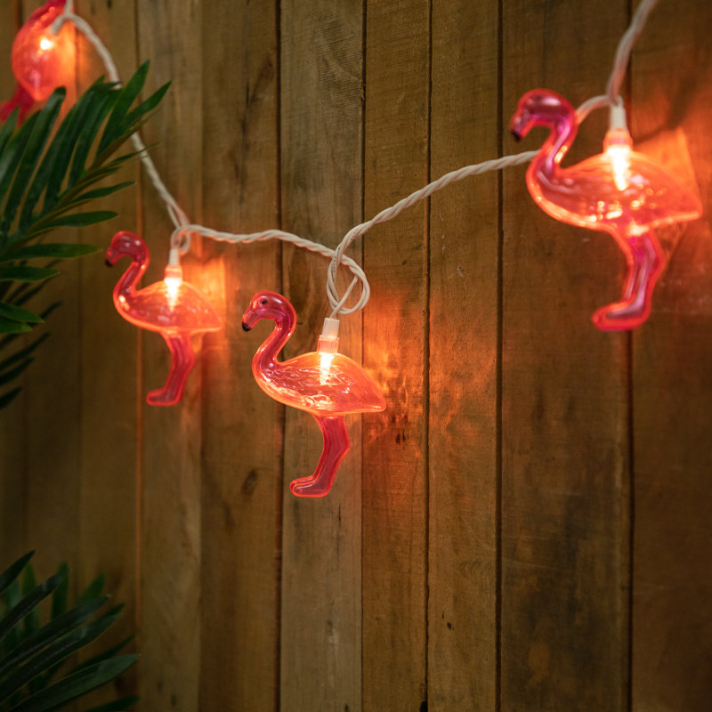 10-Count Pink Flamingo Summer Patio String Light Set 7.25ft White Wire