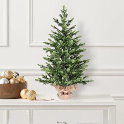 Sapin de Noël de table de 60 cm (2 pieds) entièrement en PE avec 230 branches et base en plastique