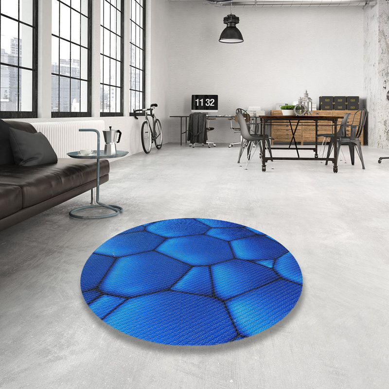 Tapis bleu tissé à la machine, Rond 3 pi