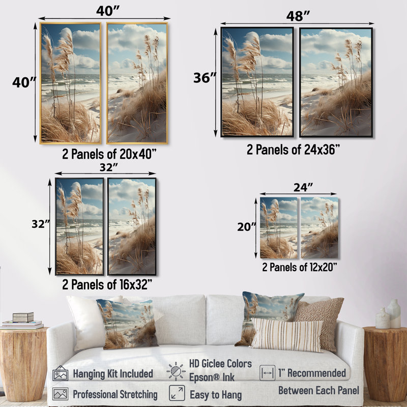 Beach Winter Reverie III - Art mural blanc 2 panneaux, Impression encadrée flottante, H 32 po x l 32 po, Brun