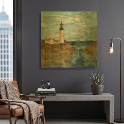 «Lighthouse Dream» par Silvia Vassileva, art mural en métal doré, 36 po x 36 po