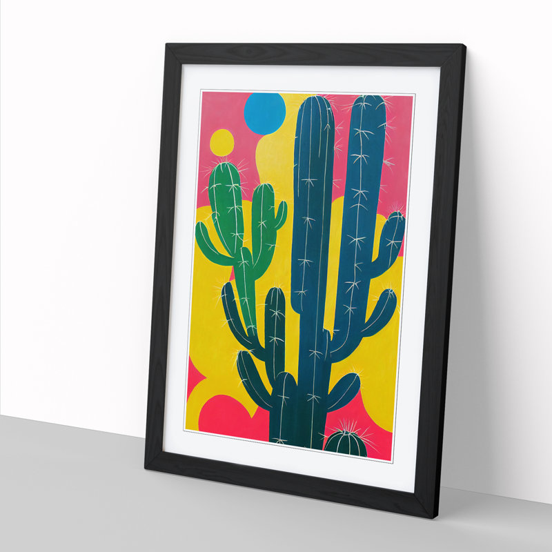 FRM-V0523-347X Cactus Cacti Pop Vol.2 - Single Picture Frame Print, 64cm H x 46cm W x 2cm D, Walnut Framed