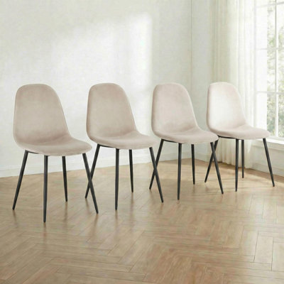 Set Of 4 Velvet Upholstered Dining Chairs With Black Metal Legs