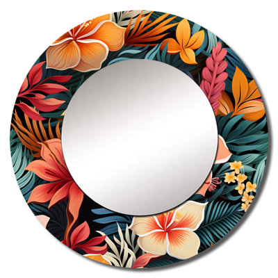 Romon Playful Multicolor Jungle Botanical Pattern - botanical  Decorative Mirror, Boho Large Wall Mirror, Printed Metal Art