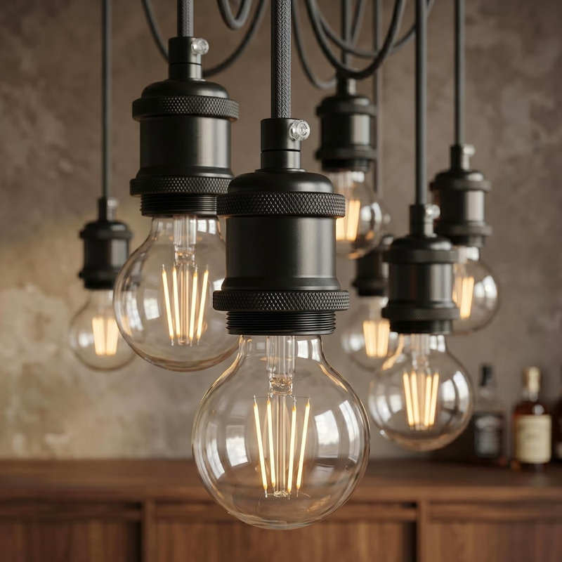 Vintage Industrial E27 Metal Lamp Holder with Shade Ring, Edison Screw Threaded Bulb Socket for DIY Pendant Lighting, Black