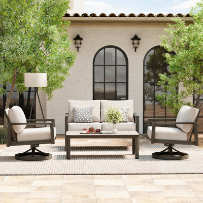 Nimbus 4-Piece Brown Aluminum Patio Conversation Set With Swivel Chairs, Light Gray Cushions And Coffee Table