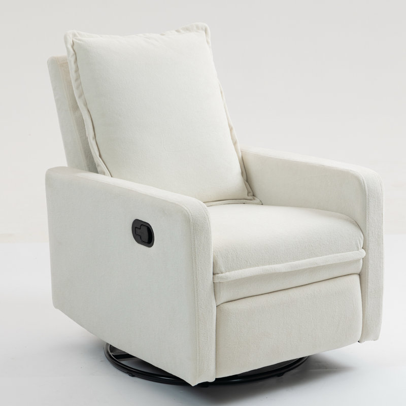 25.2'' Wide Modern Velvet Upholstered Swivel Rocker Manual Recliner, White