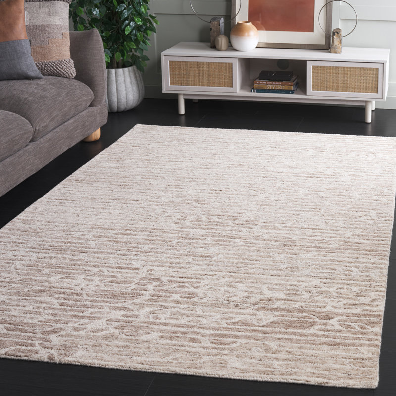 Tapis abstrait en laine / coton touffeté à la main ébène 927 brun clair / ivoire, Rectangle 4 pi x 6 pi