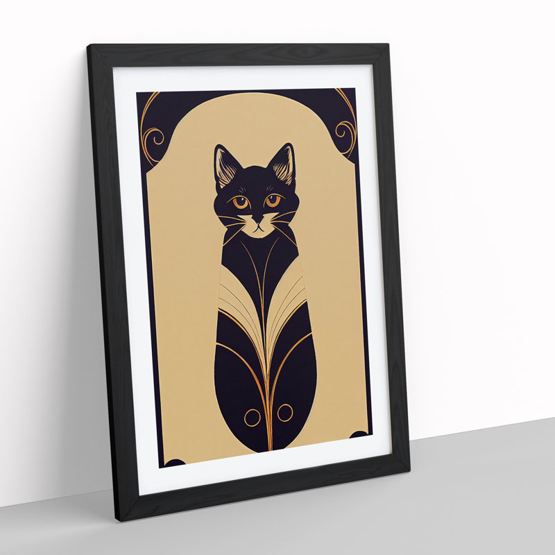 Cat Deco No.2 - Single Picture Frame Print, 64cm H x 46cm W x 2cm D, Black Framed