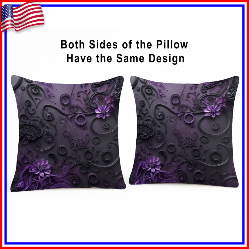 Coussins à double face mauve à motif floral complexe, 16 x 16 pouces
