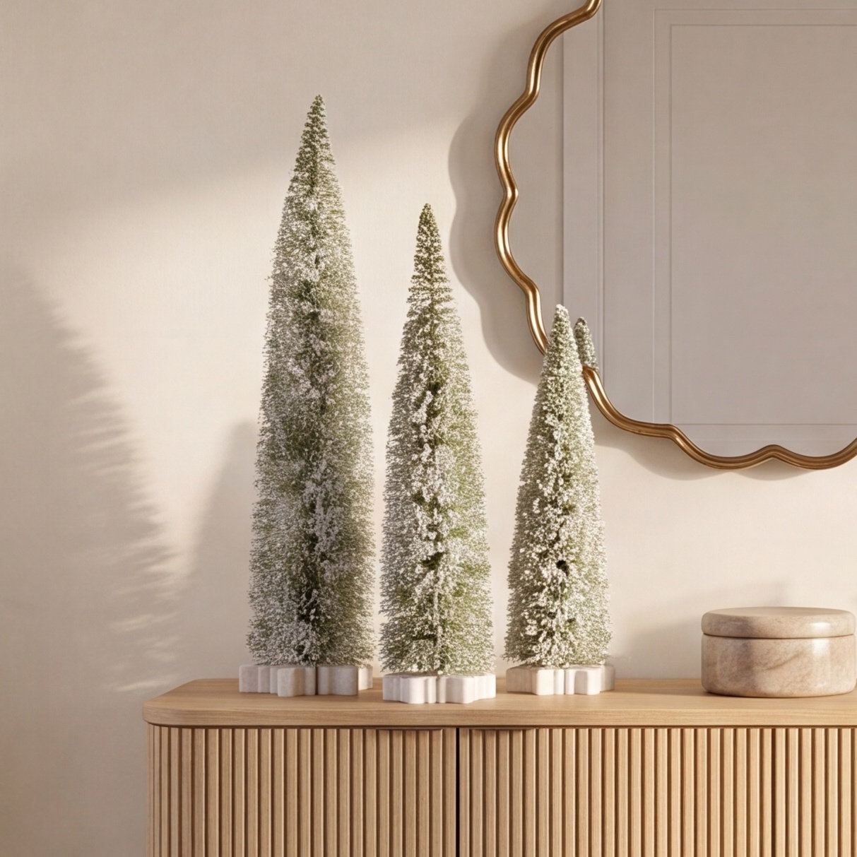 3-Piece Frosted Bottlebrush Tabletop Tree Set