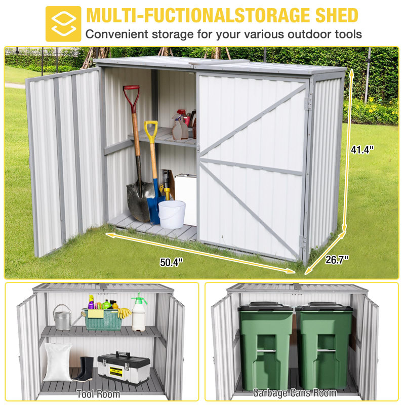 Outdoor Storage Cabinet Trash Can Storage Shed Upgraded with Metal Frame for Garbage Can, Gardening Tools and Accessories