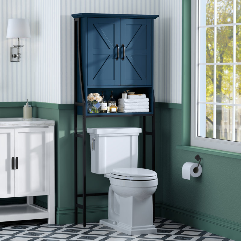Trijal Metal & MDF Wood, Over Toilet Storage Cabinet with Barn Doors, Ultramarrine