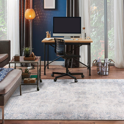 Kromer Oriental Machine Washable Blue Area Rug