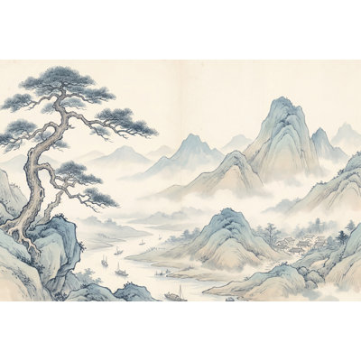 «East Asian Landscape», peinture à l'encre, peinture murale Misty Mountains