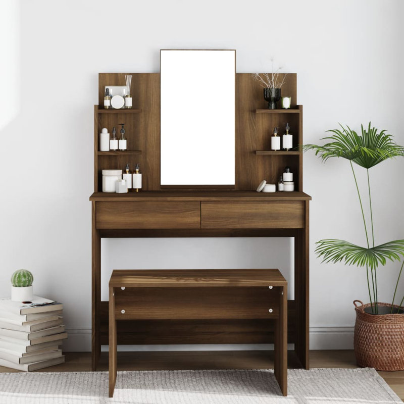 Sartell Dressing Table with Mirror, Brown Oak