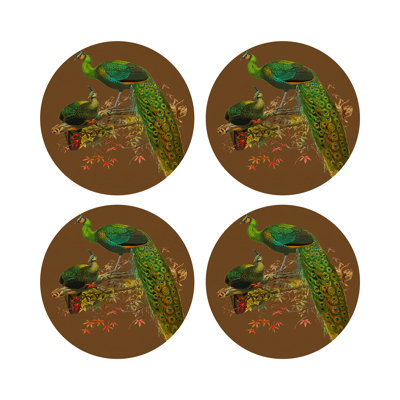 Family Pheasants Vegan Leather Round Pebble Placemat