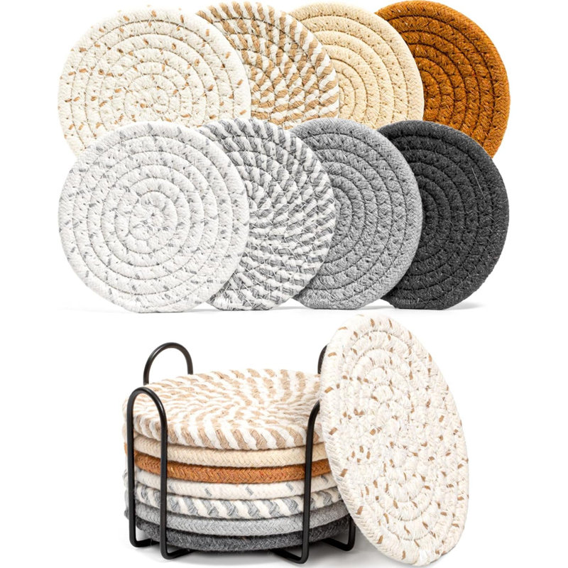 Ensemble de sous-verres avec support Sous-verres absorbants pour boissons Ensemble de sous-verres en coton avec sous-verres pour table basse
