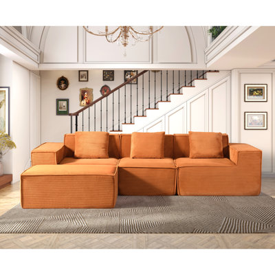 Canapé modulaire rouge et orange en velours côtelé modulaire en forme de L spacieux et multifonctionnel pour salles de jeux