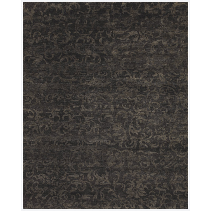 Issabell Distressed Hand Knotted Wool Rug, Deep Brown, 7Ft-9In X 9Ft-9In Area Rug, Rectangle 4' x 6'
