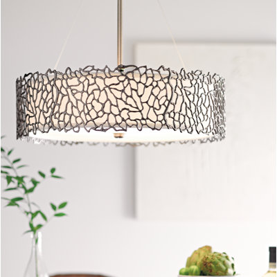 Lustre tambour 4 lumières à abat-jour Silver Coral
