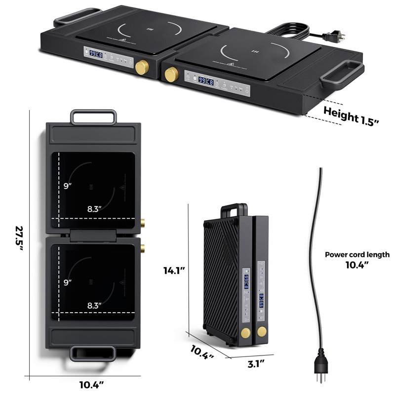 Folding Double Induction Cooktop1800w Portable Electric Stove Top With Knob Control,over-temperature Protection , Timer And 8 Power Setting For Rv Kitchen & Outdoor Camping Cooking