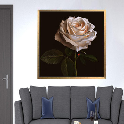 Modern White Rose 3D Canvas Wall Art with Ladybug Detail - Ideal Gift for Office Decor
