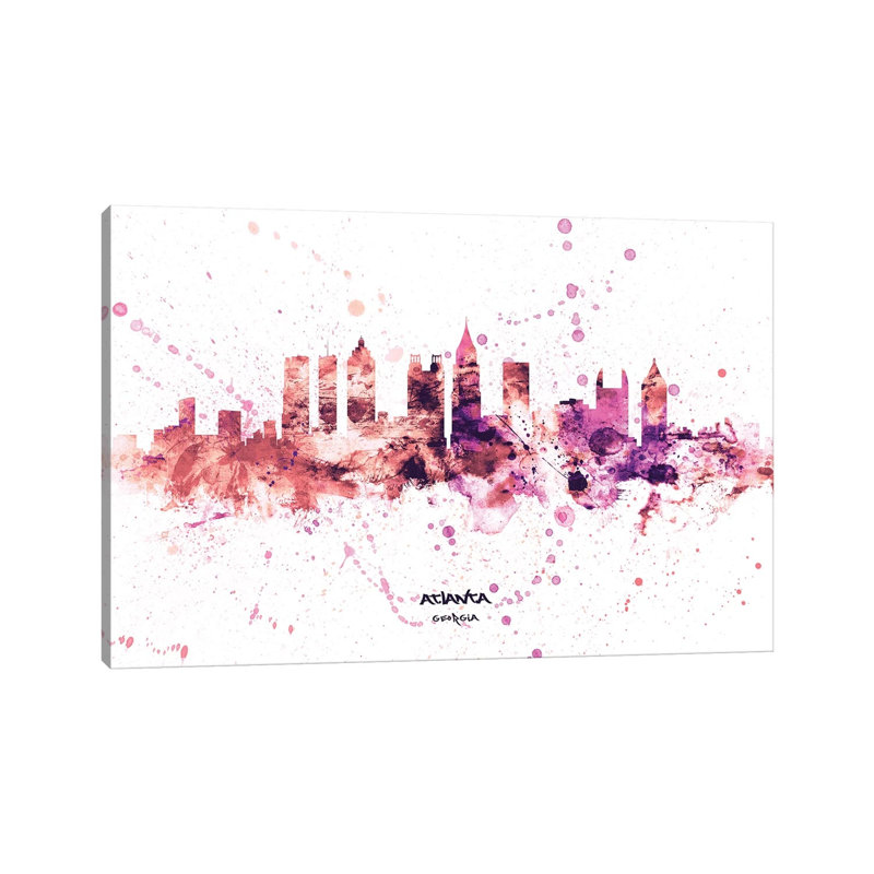 Atlanta Georgia Skyline Splash Pink by Michael Tompsett - 1 Piece Wrapped Canvas Wall Art, 20.32 cm H x 30.48 cm W