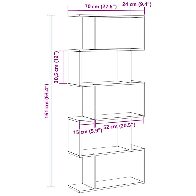 Book Cabinet Engineered Wood Bookcase Modern Bookshelf Rectangular, (5 Shelves) 161cm H x 70cm W x 24cm D