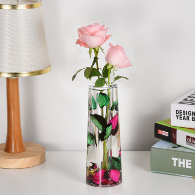 Acrylique liquide 3D flottant mouvement cylindrique ovale vase à fleurs Boutique décoration florale rouge feuille verte