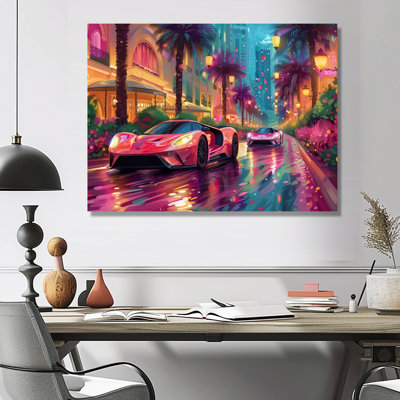 Rose et bleu Miami Exotic Cars - Décoration murale voiture exotique