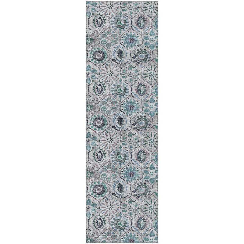 Premium Machine Washable Ralston AMF1938 Floral Rug, Runner 2'3" x 7'6"