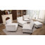 Canapé modulaire réversible en tissu chenille avec repose-pieds flottant et accoudoirs coussinés