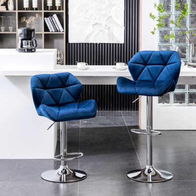 Blue Velvet 2 - Adjustable Height, Diamond , Swivel Seat With Base 2 Mid-Back Comfort Design Polished & Footrest