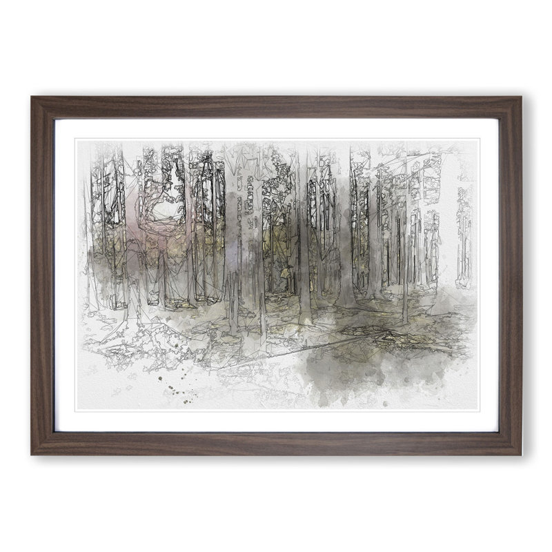 Sunlight Forest Vol.2 Sketch - Picture Frame Graphic Art, 27cm H x 36cm W x 2cm D, Walnut