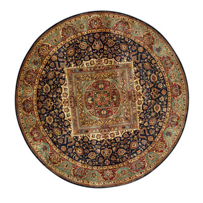 Tapis noué à la main de haute qualité en brun / bleu marine / beige