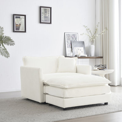 Chaise d'appoint avec chenille blanche - confortable pour la chambre à coucher et le salon, couleur de fauteuil avec cadre en bois massif, matériau respirant,