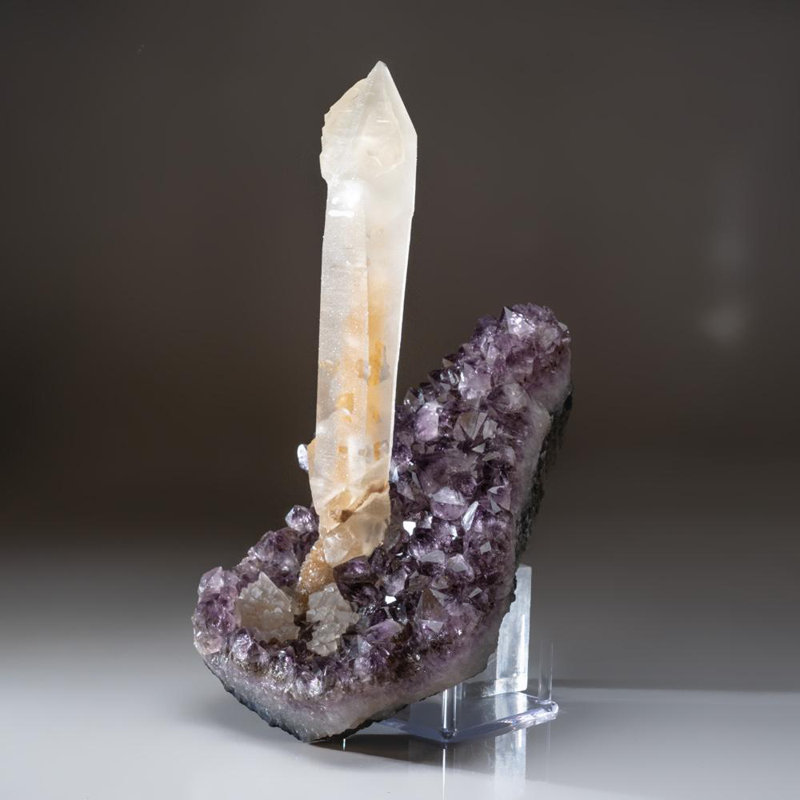 Natural Calcite on Amethyst Cluster