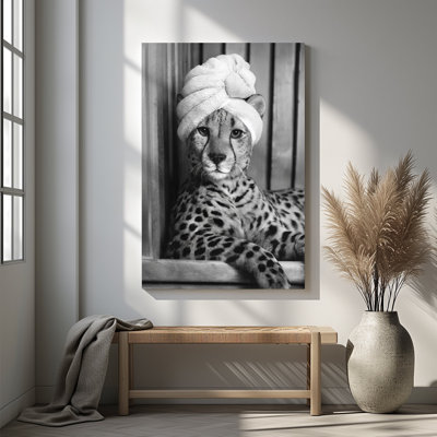 1pc, reproduction d'art sur toile encadrée, affiche de toile de salle de bain léopard drôle, affiches de guépard noir et blanc, impression sur toile pour salon, chambre, bureau, salle de bain, dortoir, prêt à accrocher