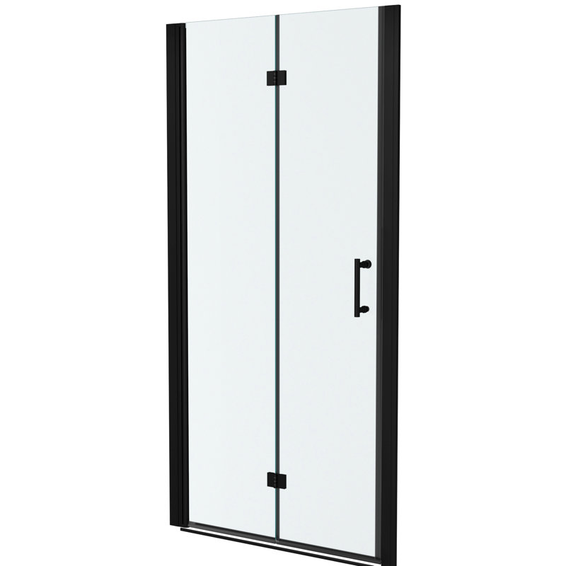 34"w X 72"h Fold Shower Door In Matte Black, 1/4 - Inch Thick Tempered Glass, Bi Structure, Water Screen, Stainless Steel Frame And Hinges, Reversible Installation, 180° Overlapping Rotate,