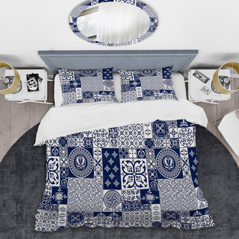 Ensemble de housse de couette en microfibre blanche et bleue, Housse de couette pour grand lit et 2 taies décor