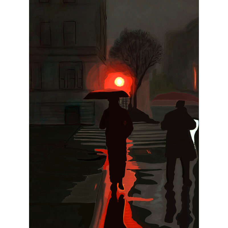 Pluie, 6 h Par Evan Sklar - Peinture, H 31,25 po x l 25,25 po, Papier avec cadre noir
